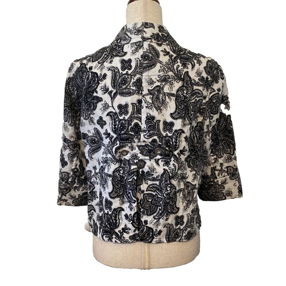CHARTER CLUB Women's M 100% LINEN Shirt Jacket Black White Floral Paisley Button - Picture 3 of 10